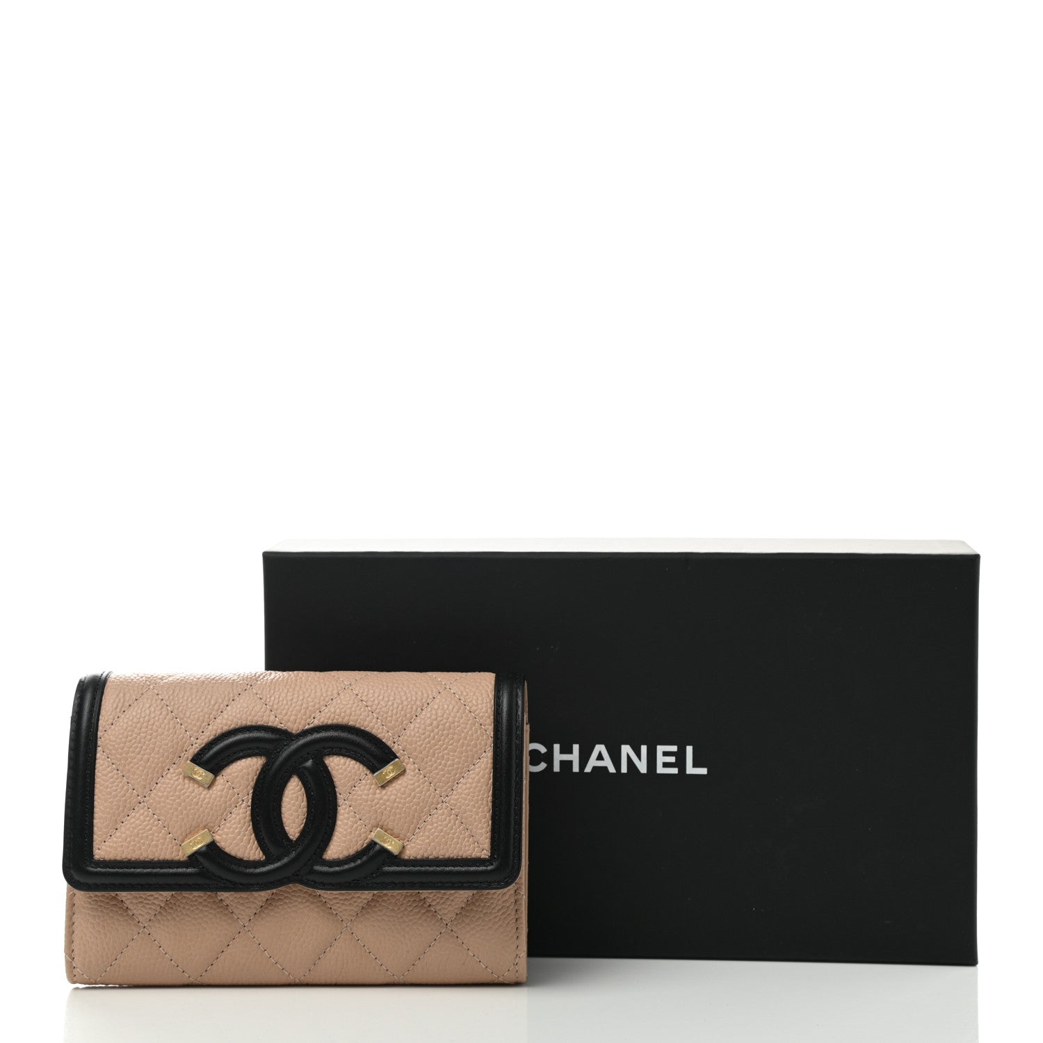 Chanel Caviar Quilted Medium Filigree Flap Wallet Beige Black 9 of 9
