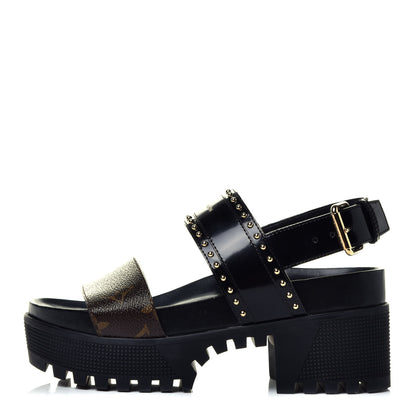 Louis Vuitton Calfskin Monogram Laureate Platform Sandals 36 Black 1 of 10