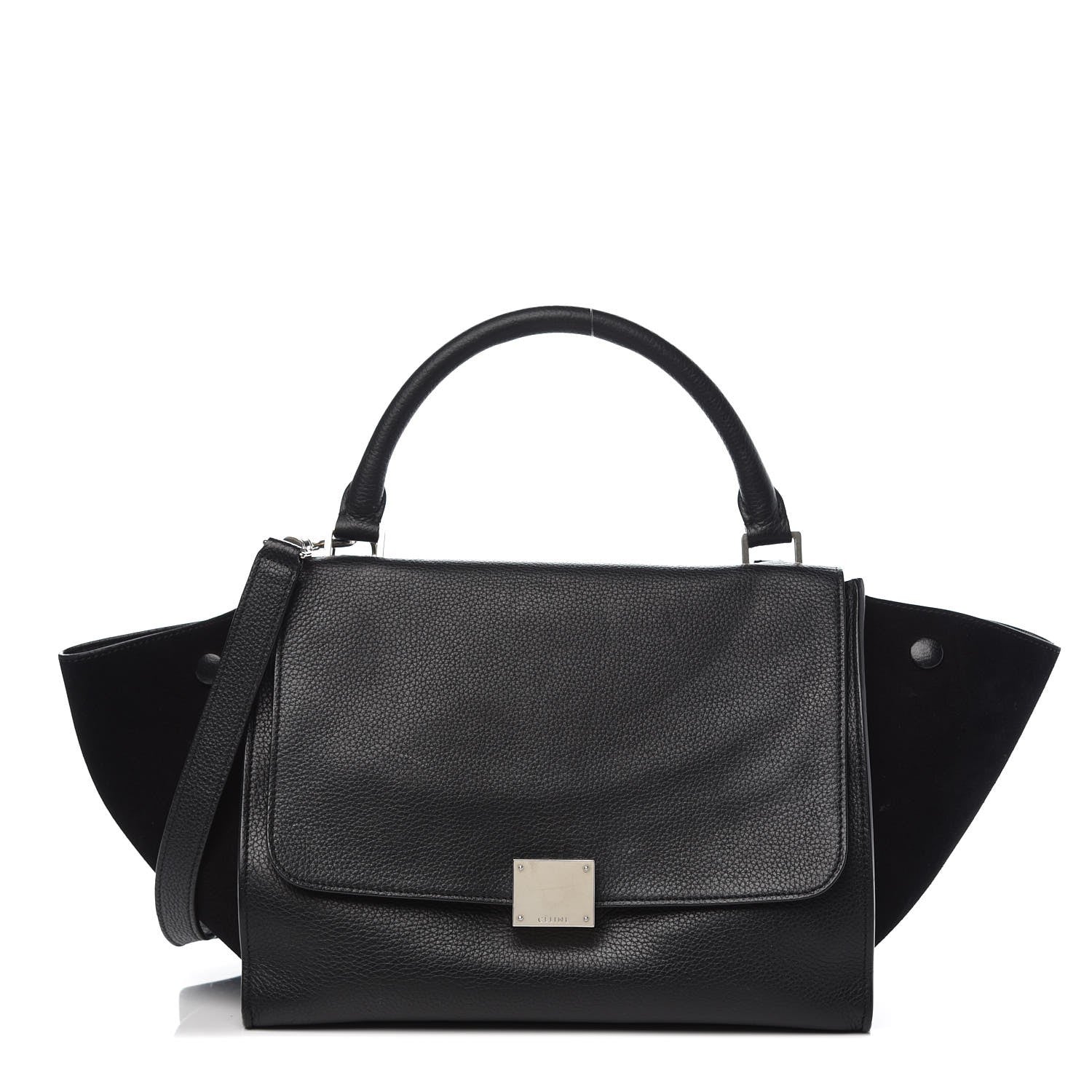 Celine Drummed Calfskin Suede Small Trapeze Black 1 of 31