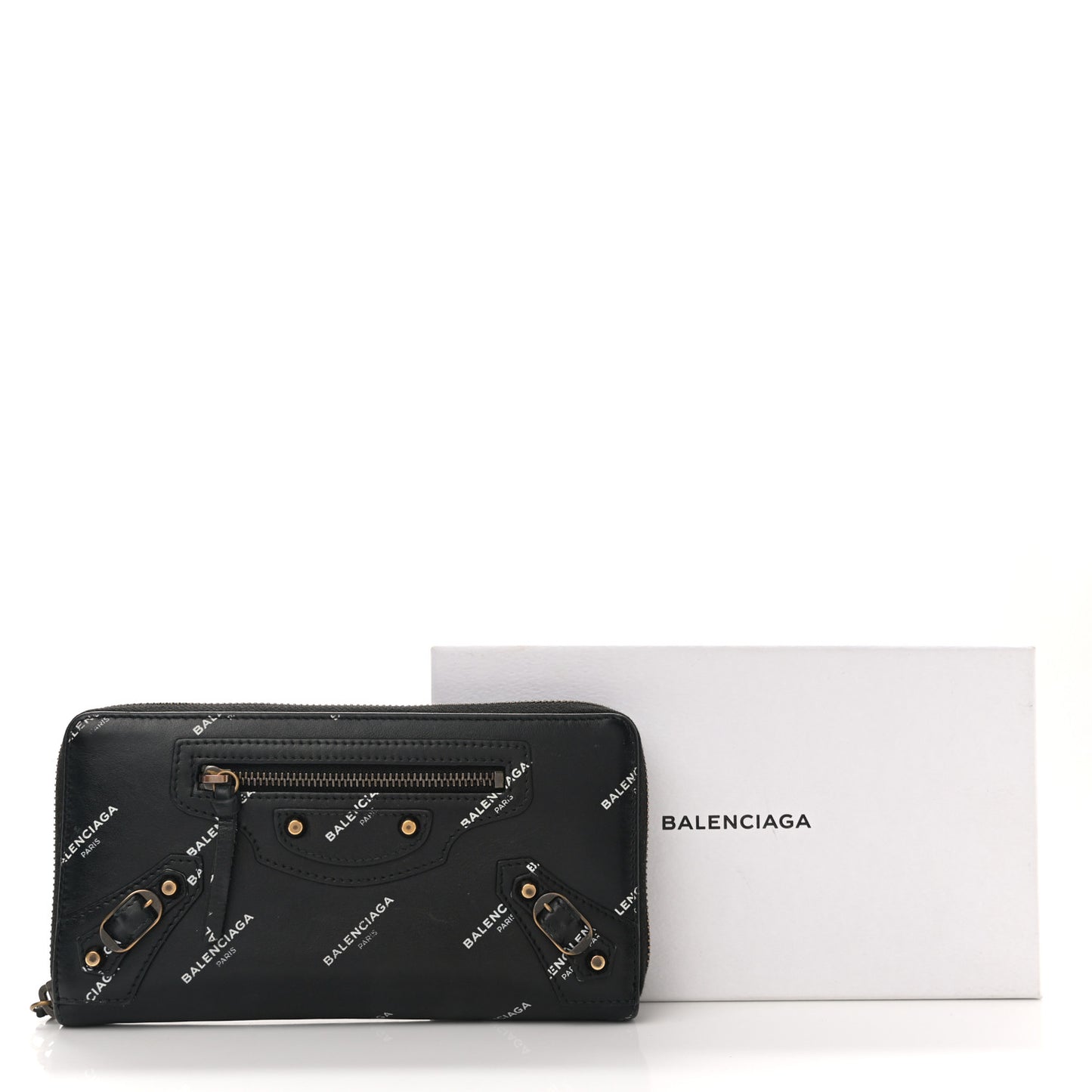Lambskin Allover Logo Classic Hardware Continental Zip Around Wallet Black