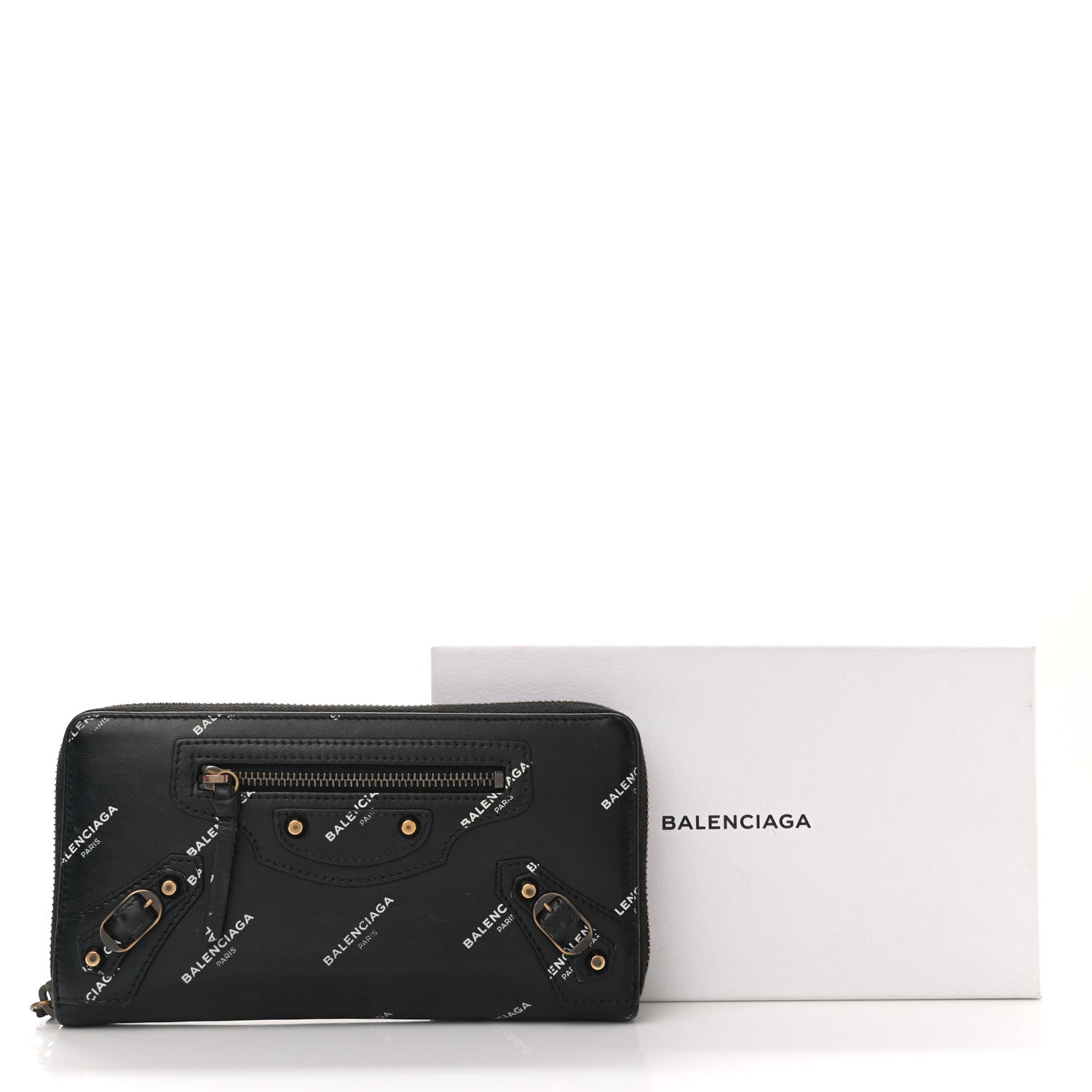 Balenciaga Lambskin Allover Logo Classic Hardware Continental Zip Around Wallet Black 9 of 9