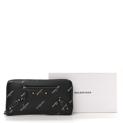 Balenciaga Lambskin Allover Logo Classic Hardware Continental Zip Around Wallet Black 9 of 9