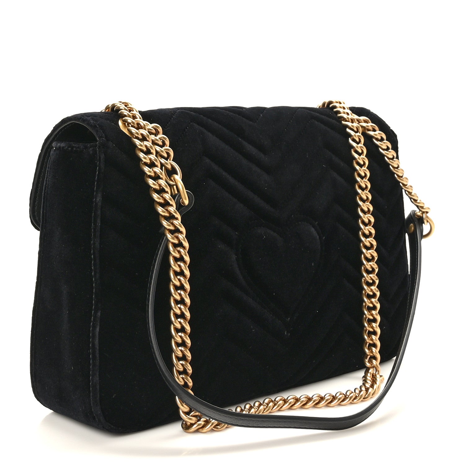 Gucci Velvet Matelasse Loved Embroidered Medium GG Marmont Shoulder Bag Black 3 of 10