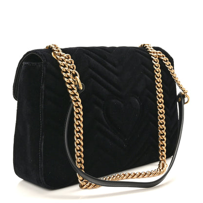 Gucci Velvet Matelasse Loved Embroidered Medium GG Marmont Shoulder Bag Black 3 of 10