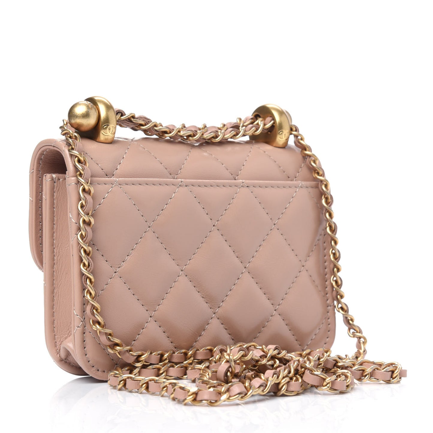 Calfskin Quilted Perfect Fit Coin Purse With Chain Beige