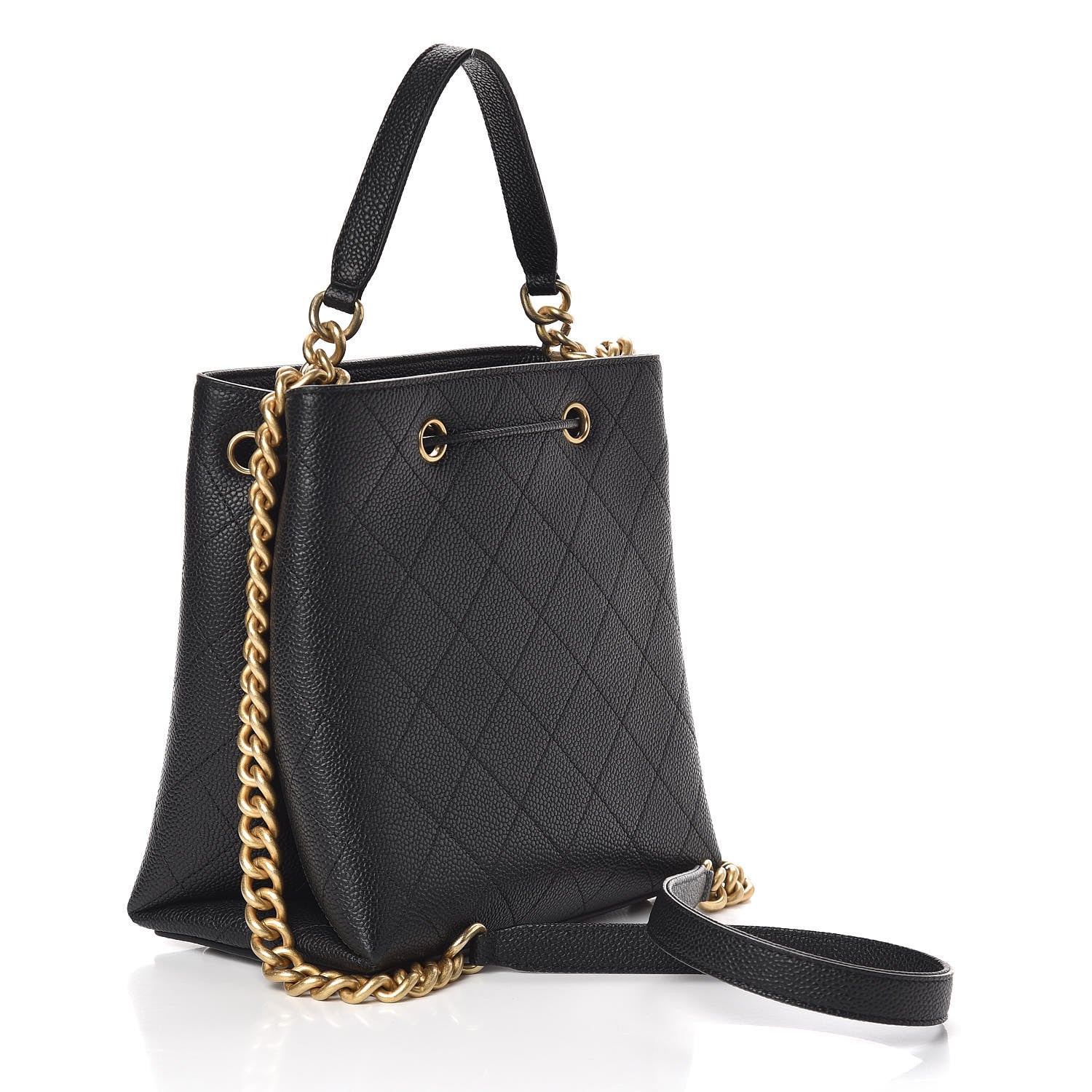 Chanel Grained Calfskin Stitched Small Drawstring Bag Black 3 of 10
