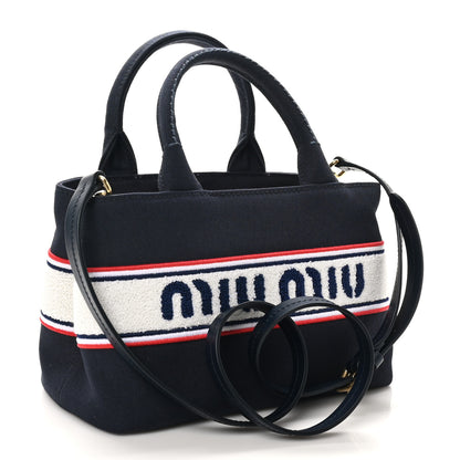 Miu Miu Canvas Logo Small Tote Baltico 3 of 9