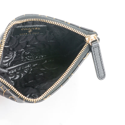 Chanel Lambskin Camellia Embossed Cosmetic Pouch Black Gold 5 of 7
