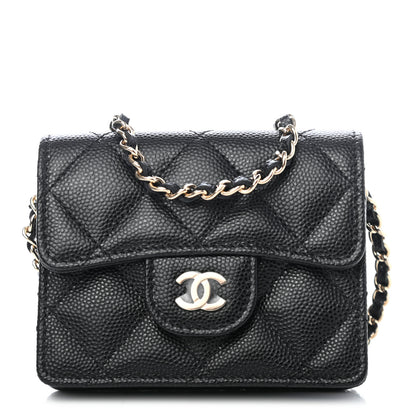 Chanel Caviar Quilted Flap Card Holder On Chain Black 1 of 4