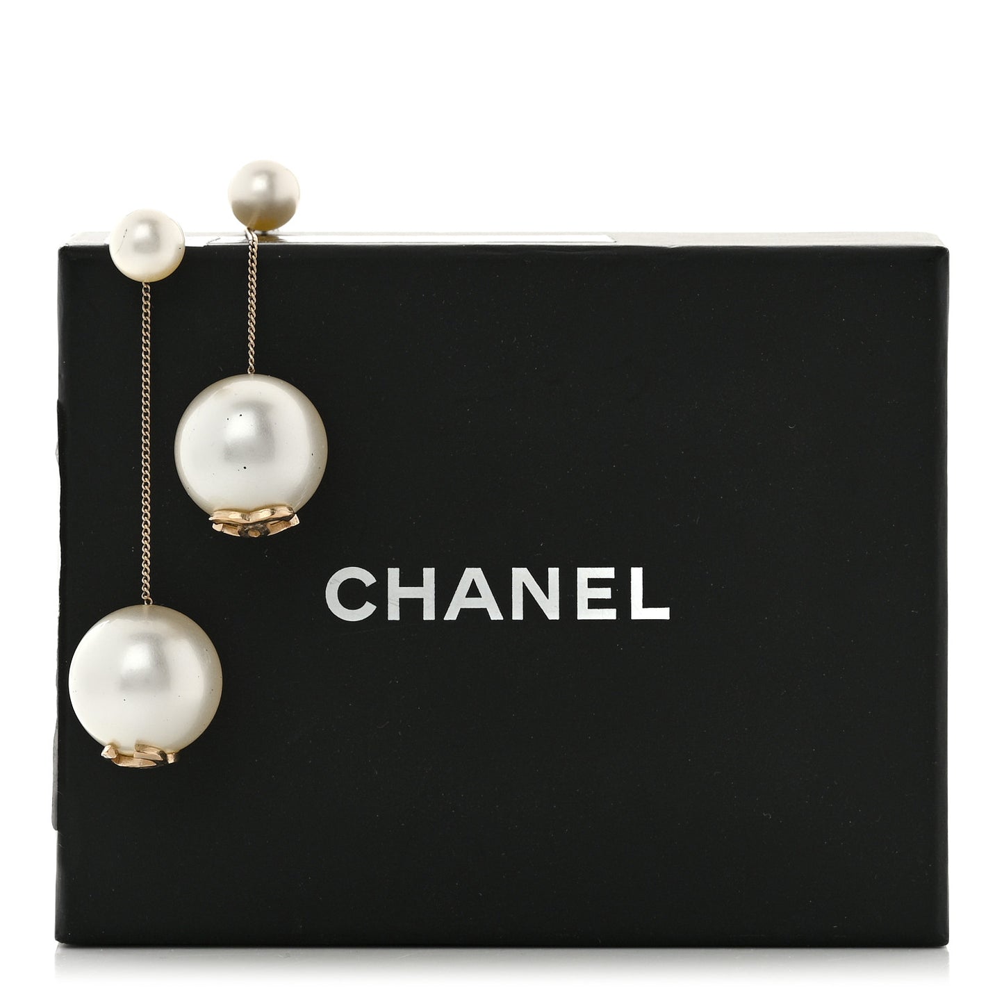 Pearl CC Chain Drop Earrings Gold