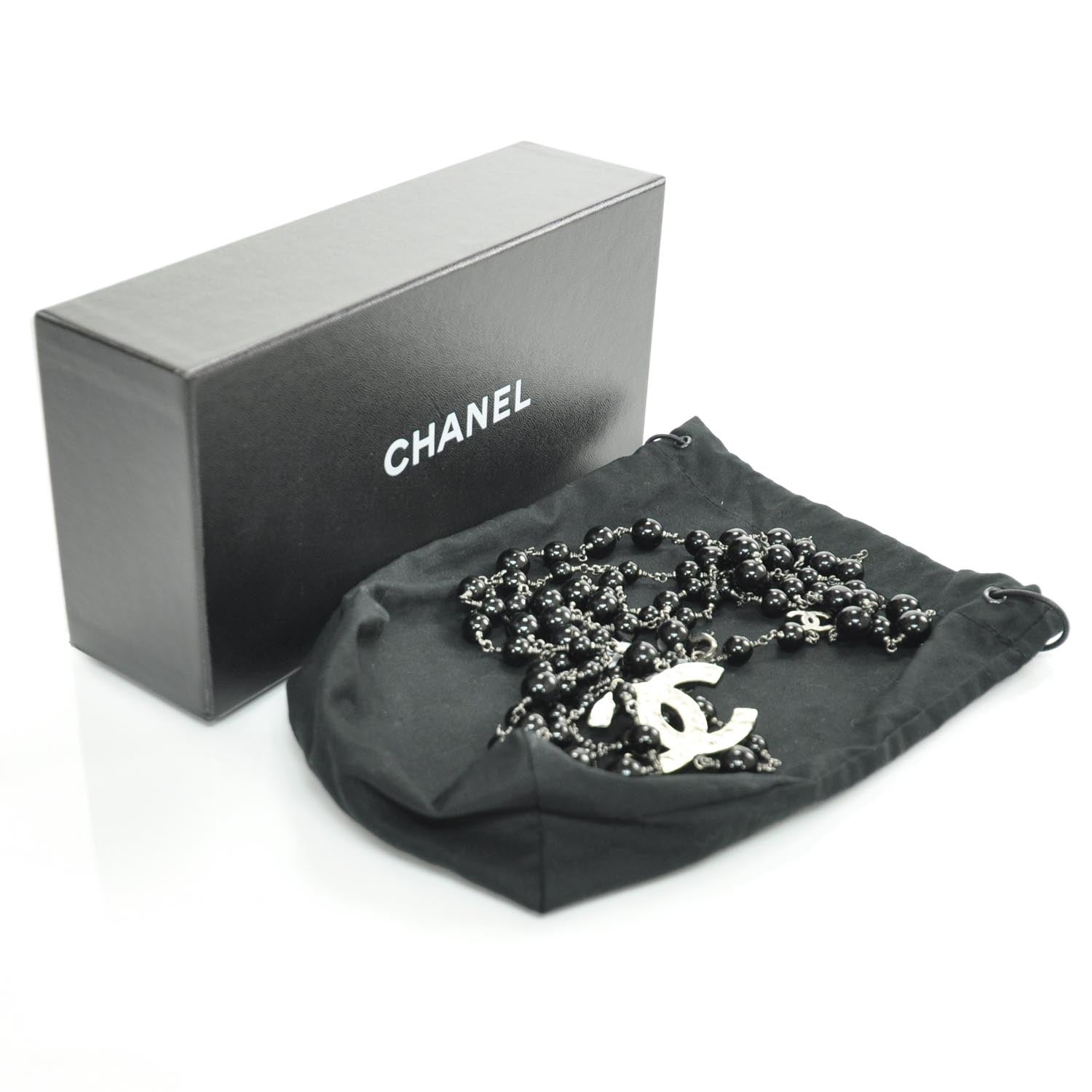 Chanel Long Beaded CC Necklace Black 3 of 4