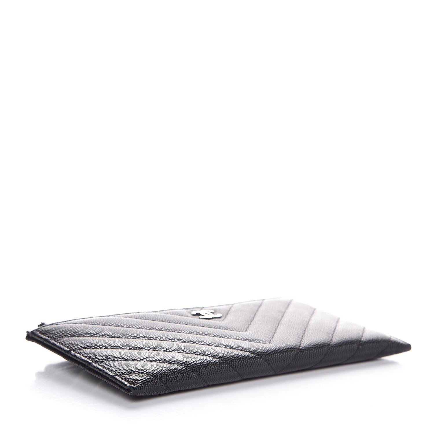 Chanel Caviar Chevron Quilted Zip Pouch Black 4 of 8