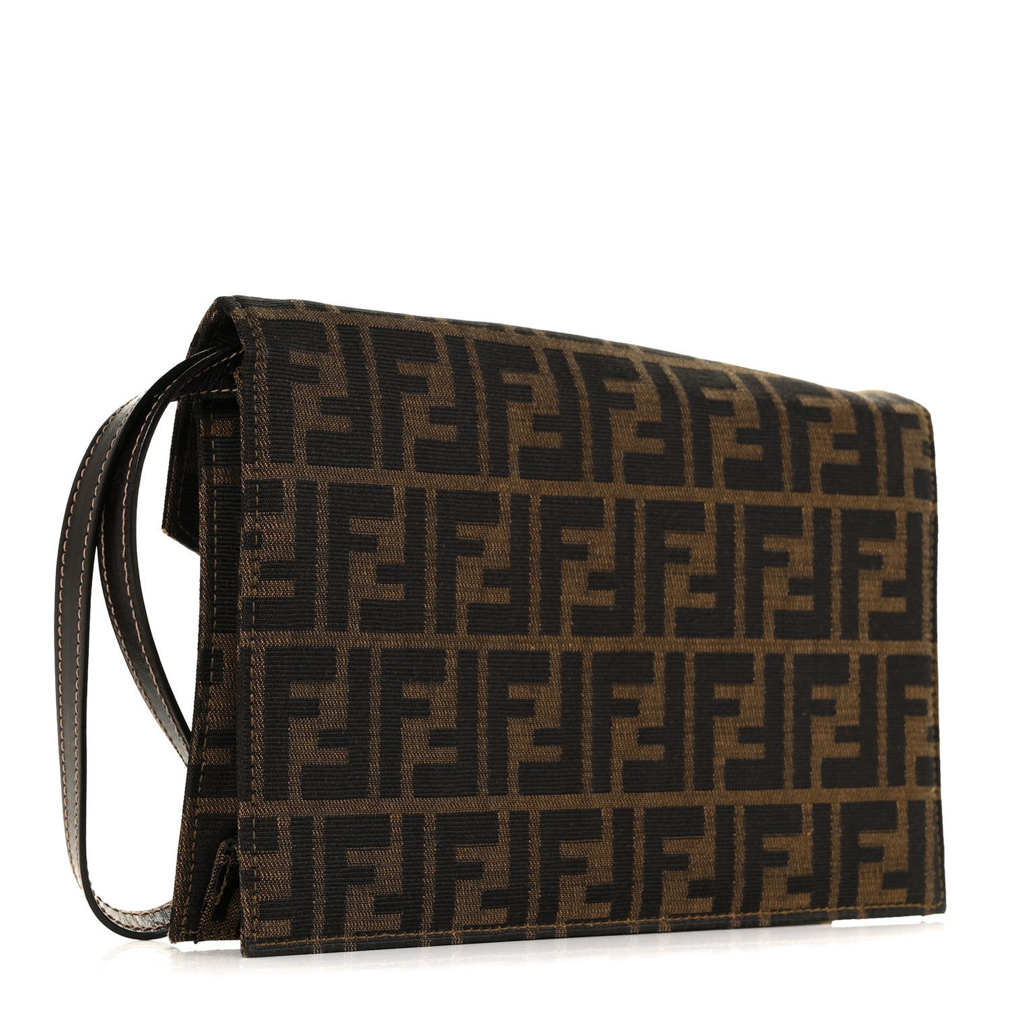 Zucca Calfskin Flap Clutch Tobacco Black