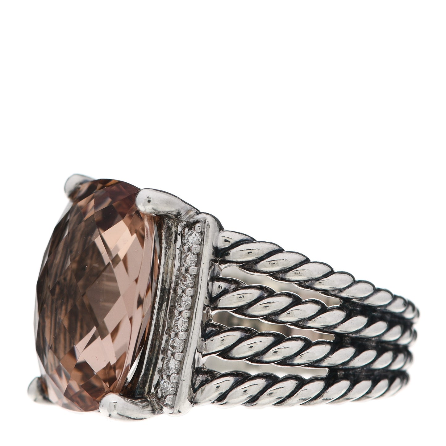 Sterling Silver Diamond Morganite 16mm Wheaton Ring 53 6.5