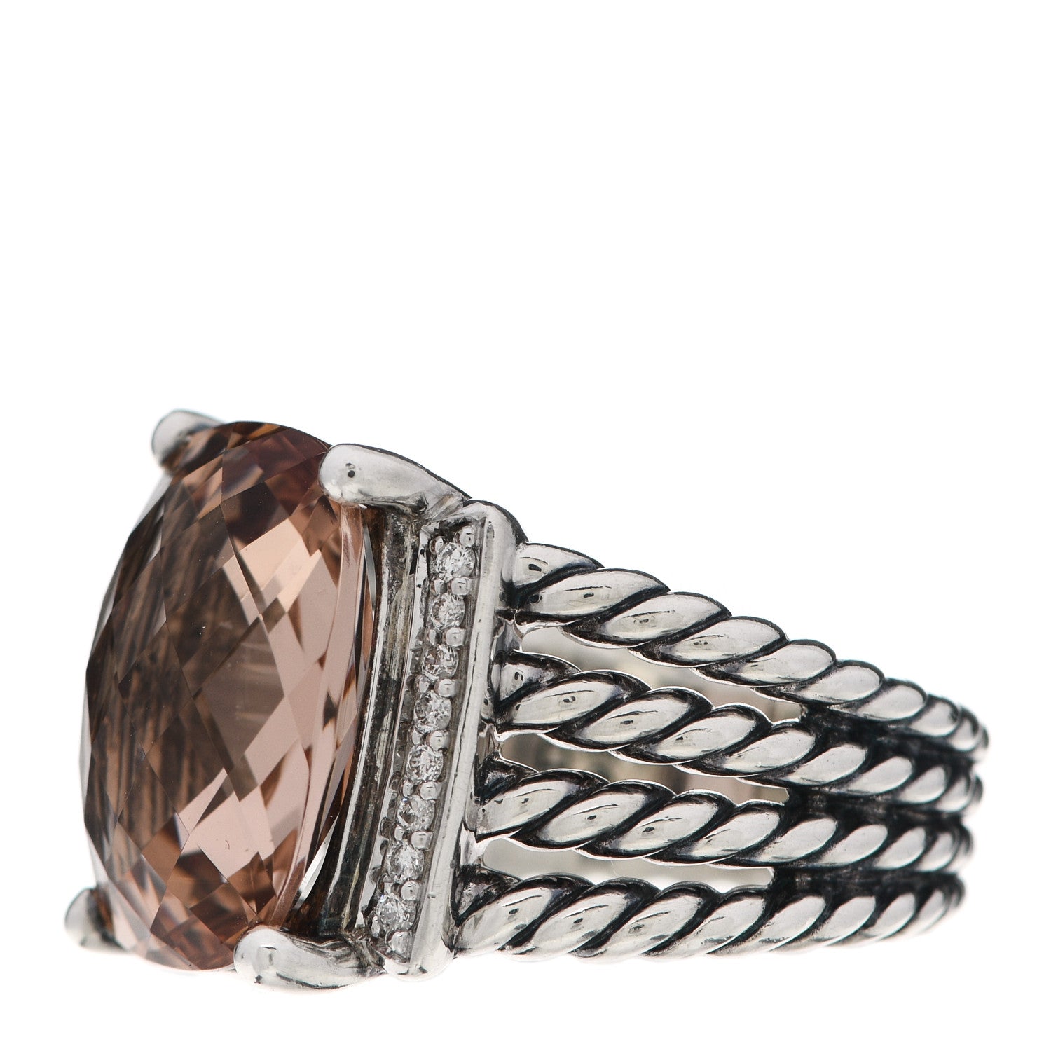 David Yurman Sterling Silver Diamond Morganite 16mm Wheaton Ring 53 6.5 3 of 5