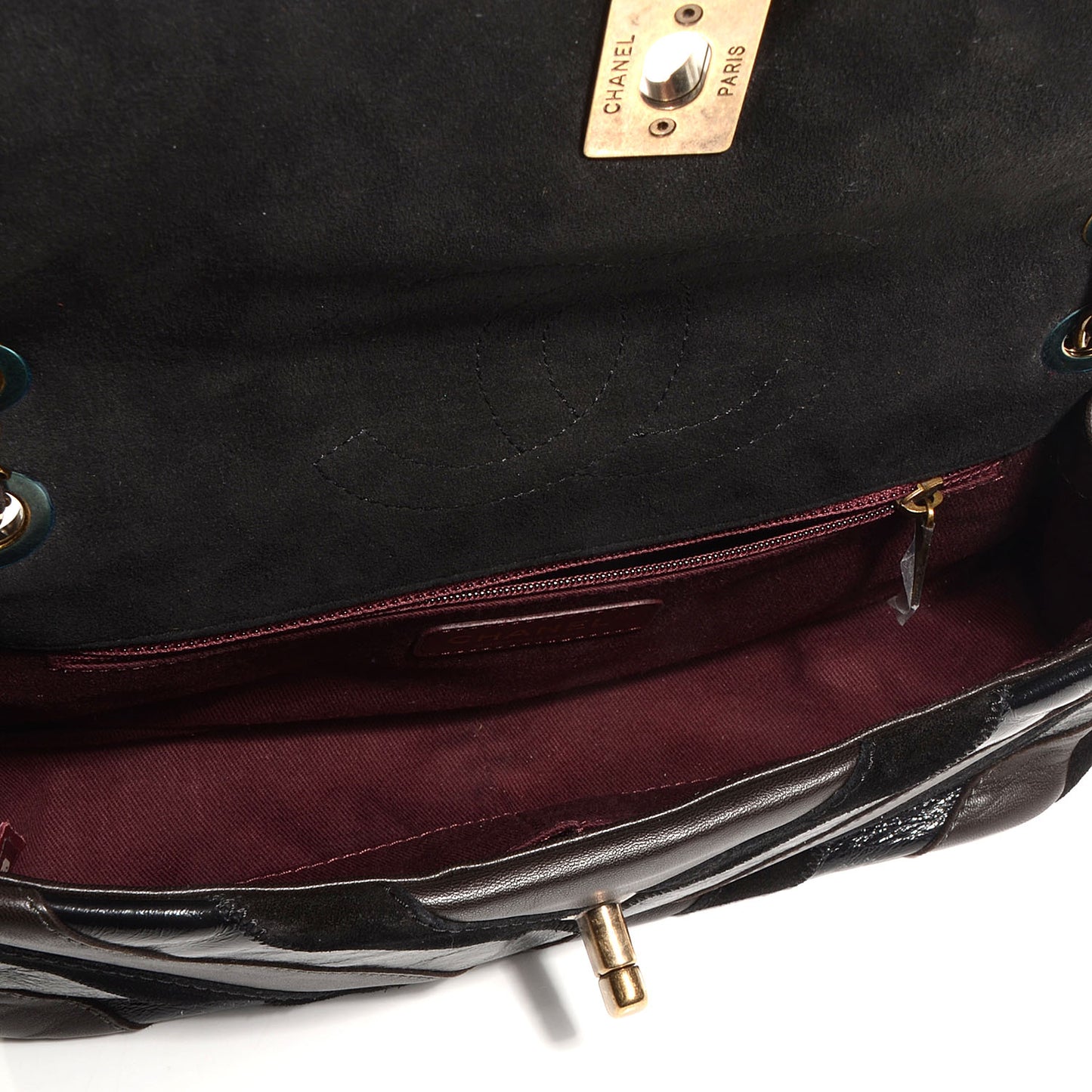 Suede Lambskin Glazed Calfskin Lady Vintage Chevron Flap Black Brown