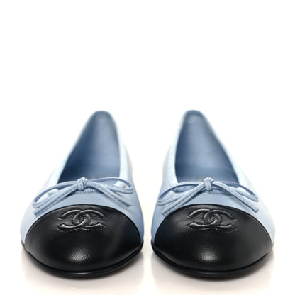 Chanel Lambskin Cap Toe CC Ballerina Flats 37 Light Blue Black 3 of 10