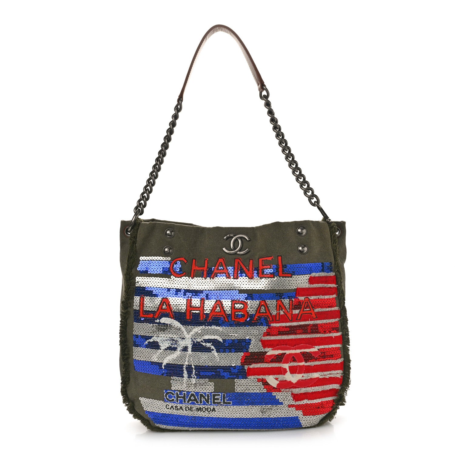 Chanel Canvas Sequins Cubano Trip Hobo Khaki 1 of 10