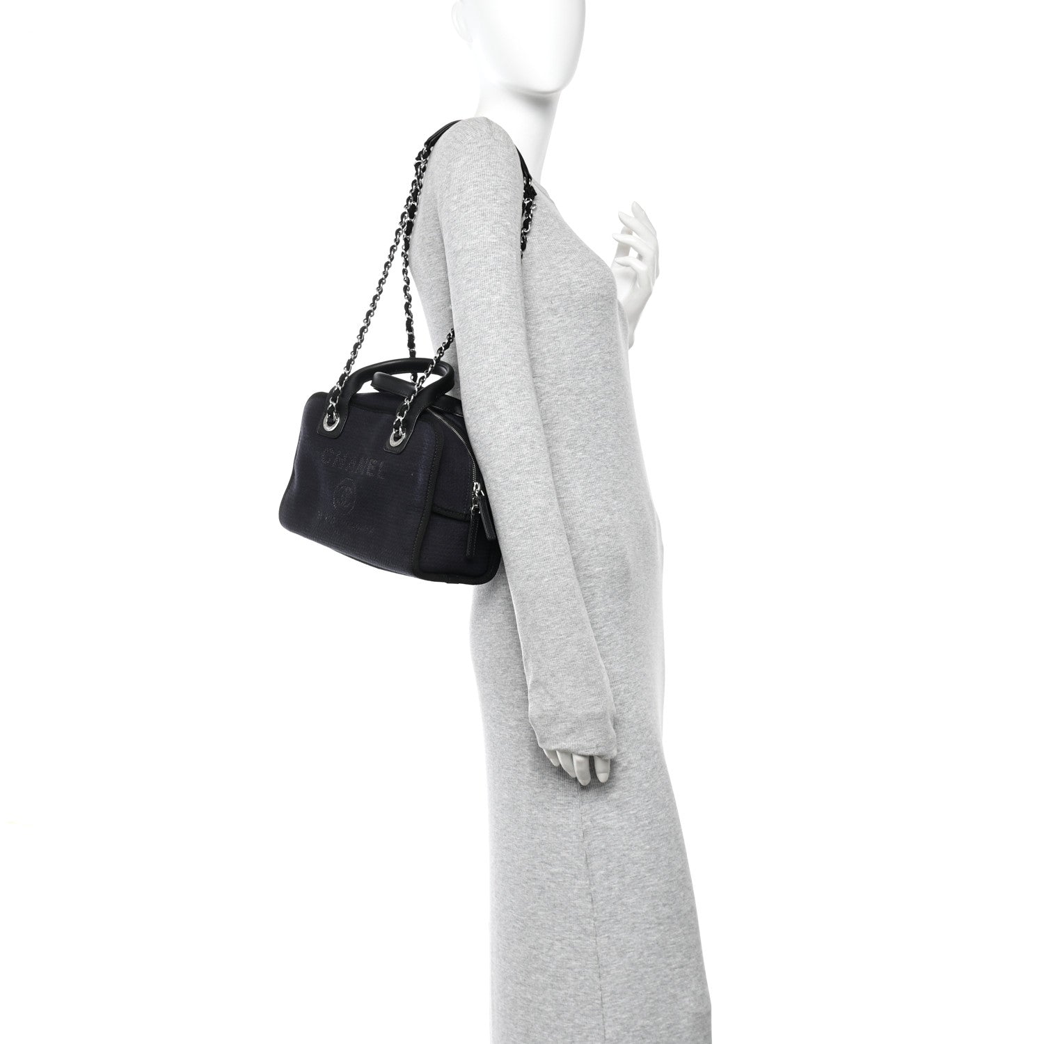 Chanel Mixed Fibers Small Deauville Bowling Bag Navy Blue 2 of 11