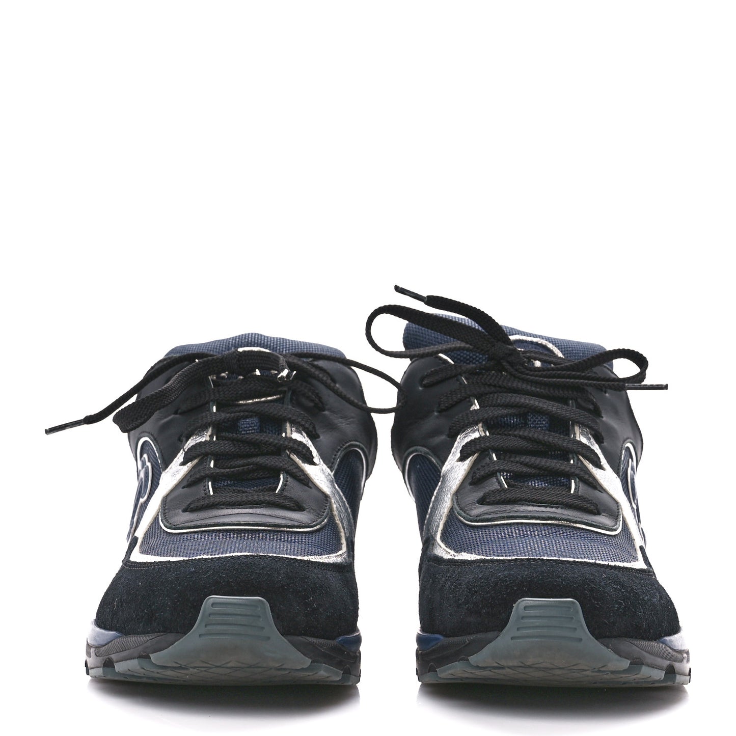 Canvas Suede Calfskin Womens CC Sneakers 40 Dark Blue