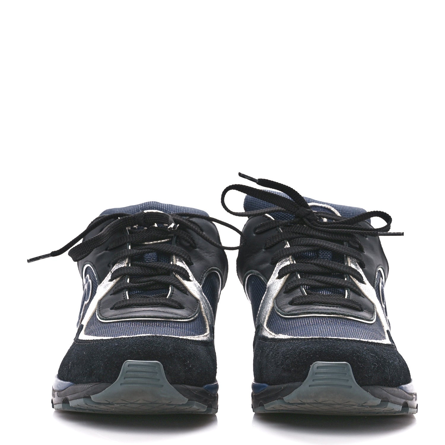 Chanel Canvas Suede Calfskin Womens CC Sneakers 40 Dark Blue 2 of 8