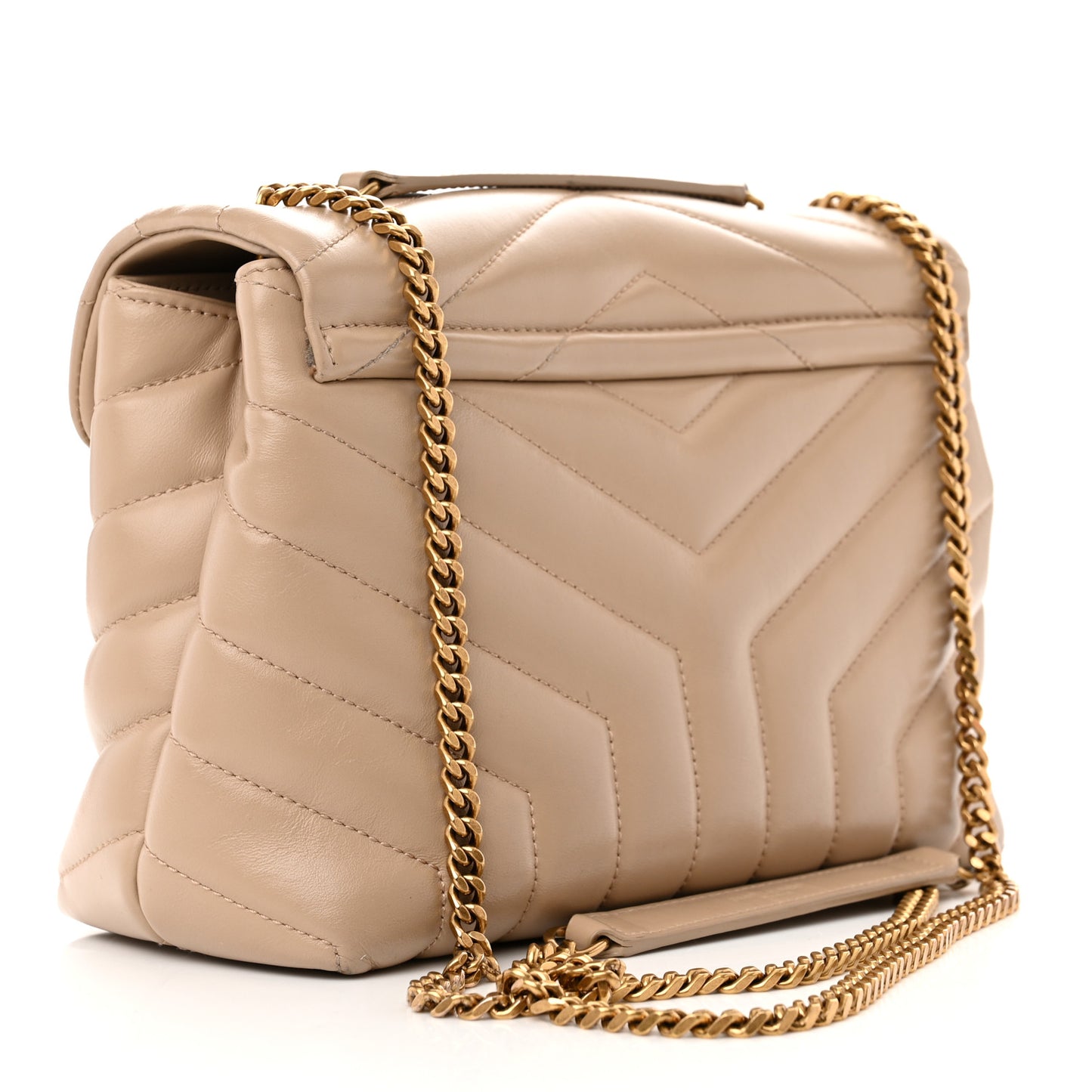 Calfskin Y Quilted Monogram Small Loulou Chain Satchel Dark Beige
