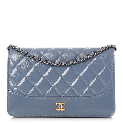 Chanel Patent Goatskin Quilted Gabrielle Wallet On Chain WOC Blue 1 of 9