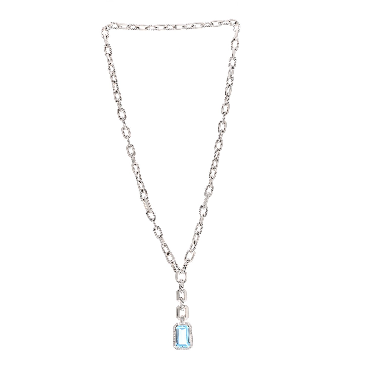 Sterling Silver Diamond Blue Topaz Stax Pendant Necklace