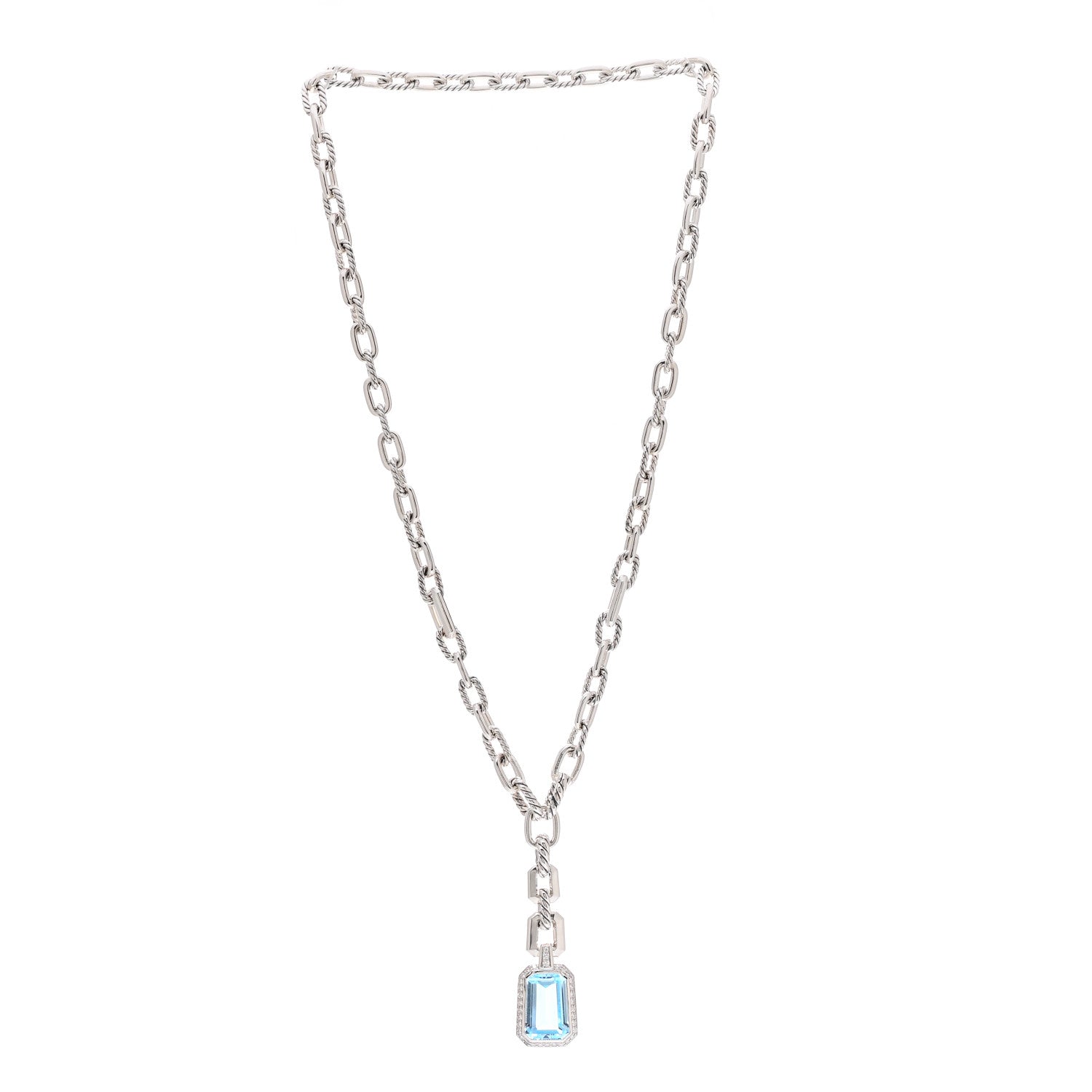 David Yurman Sterling Silver Diamond Blue Topaz Stax Pendant Necklace 3 of 4