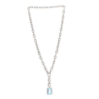 David Yurman Sterling Silver Diamond Blue Topaz Stax Pendant Necklace 3 of 4