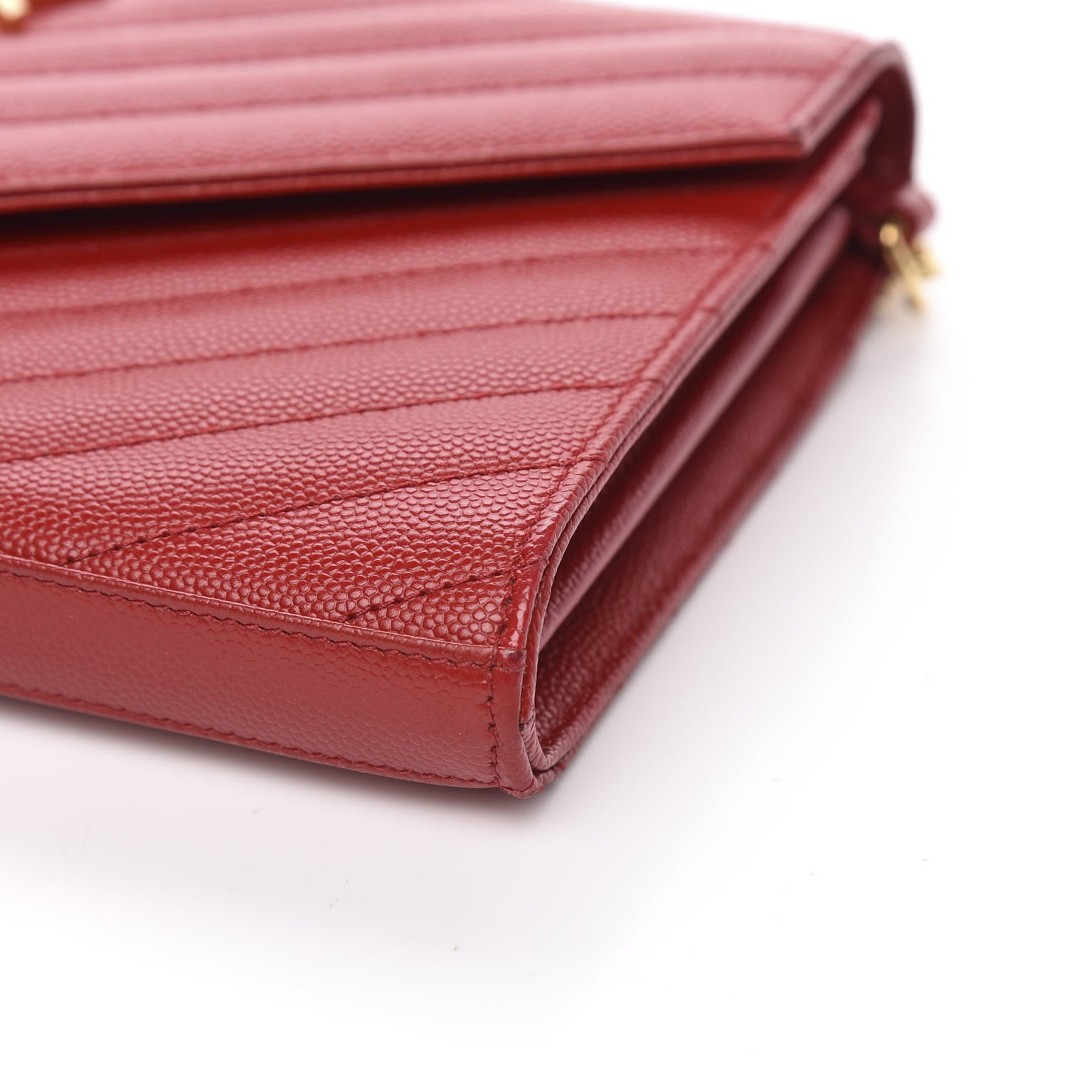 Saint Laurent Grain De Poudre Matelasse Chevron Monogram Chain Wallet Vermillion 9 of 12