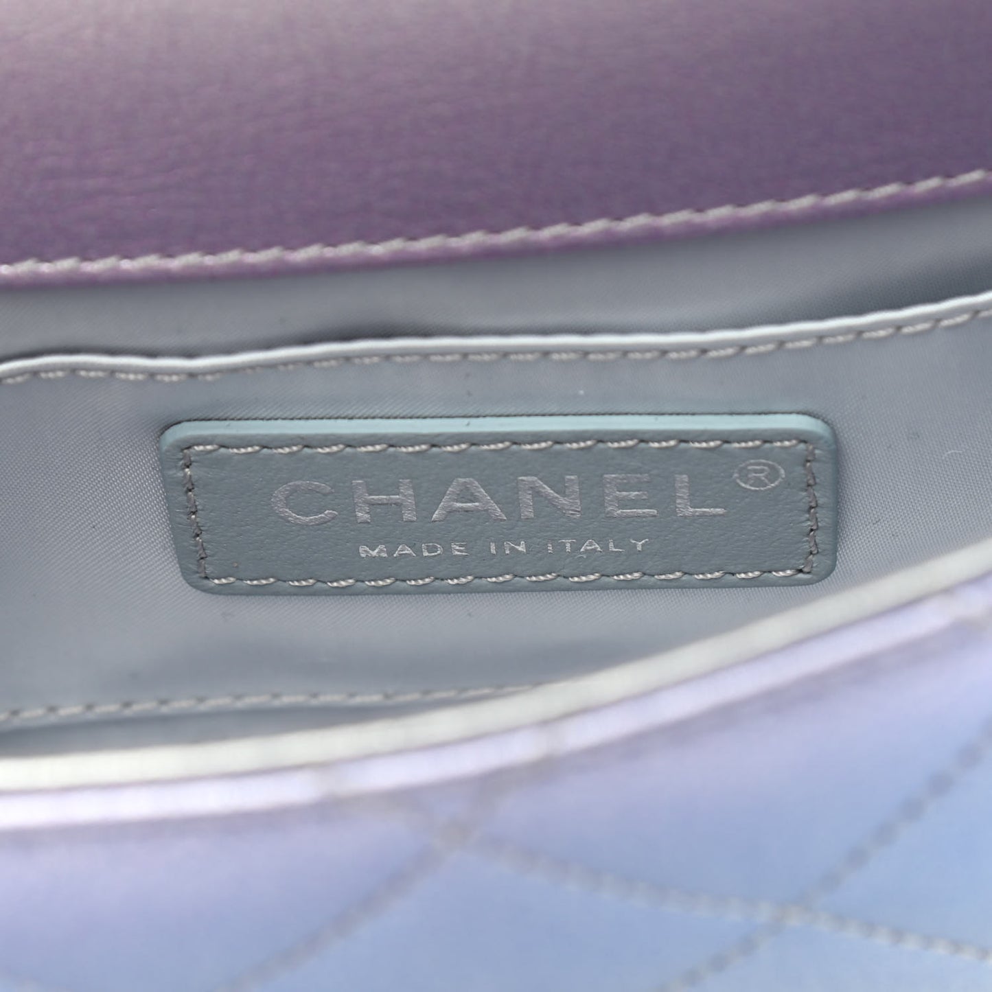 Gradient Metallic Calfskin Quilted Clutch Silver Blue Yellow Purple