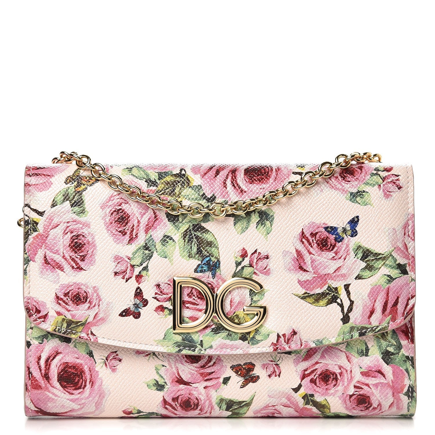 Dolce & Gabbana Dauphine Rose Print Wallet On Chain Pink 1 of 7