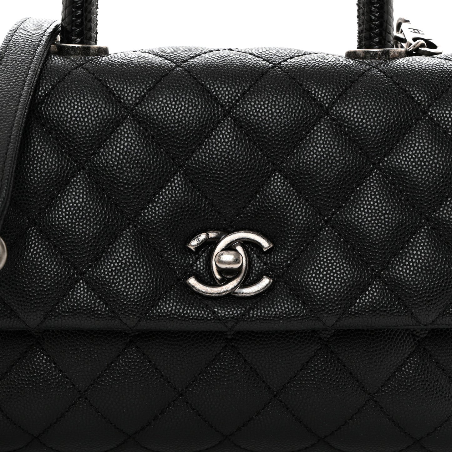 Caviar Lizard Quilted Mini Coco Handle Flap Black