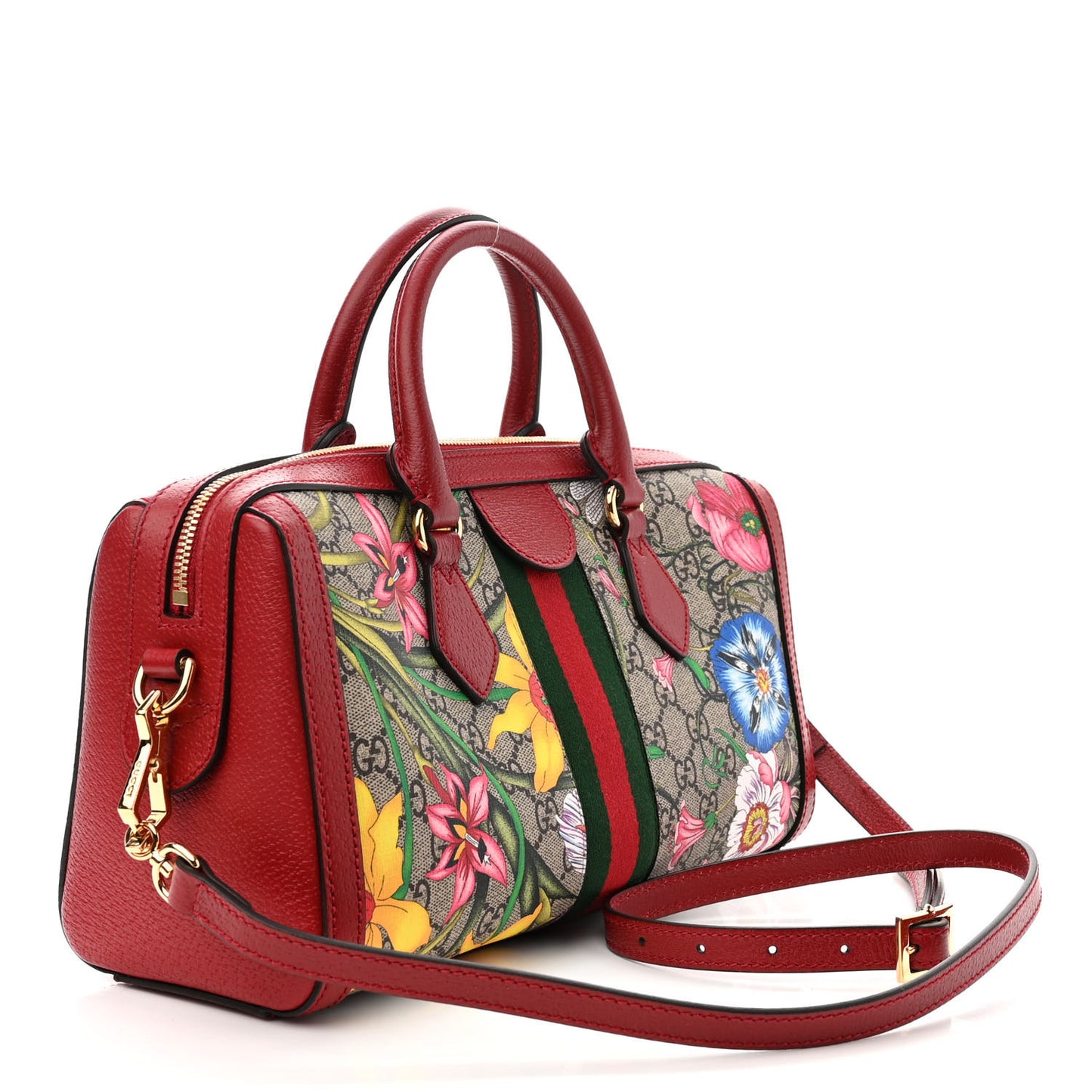 GG Supreme Monogram Flora Web Medium Ophidia Boston Red