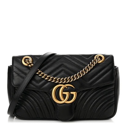 Gucci Calfskin Matelasse Small GG Marmont Shoulder Bag Black 1 of 16
