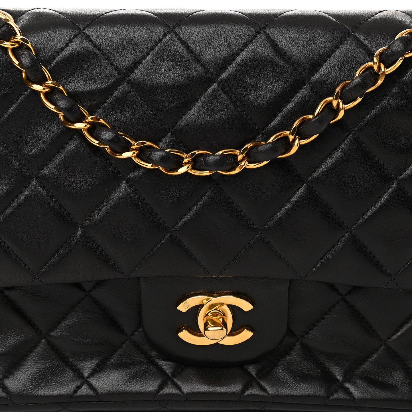 Lambskin Quilted Medium Double Flap Black