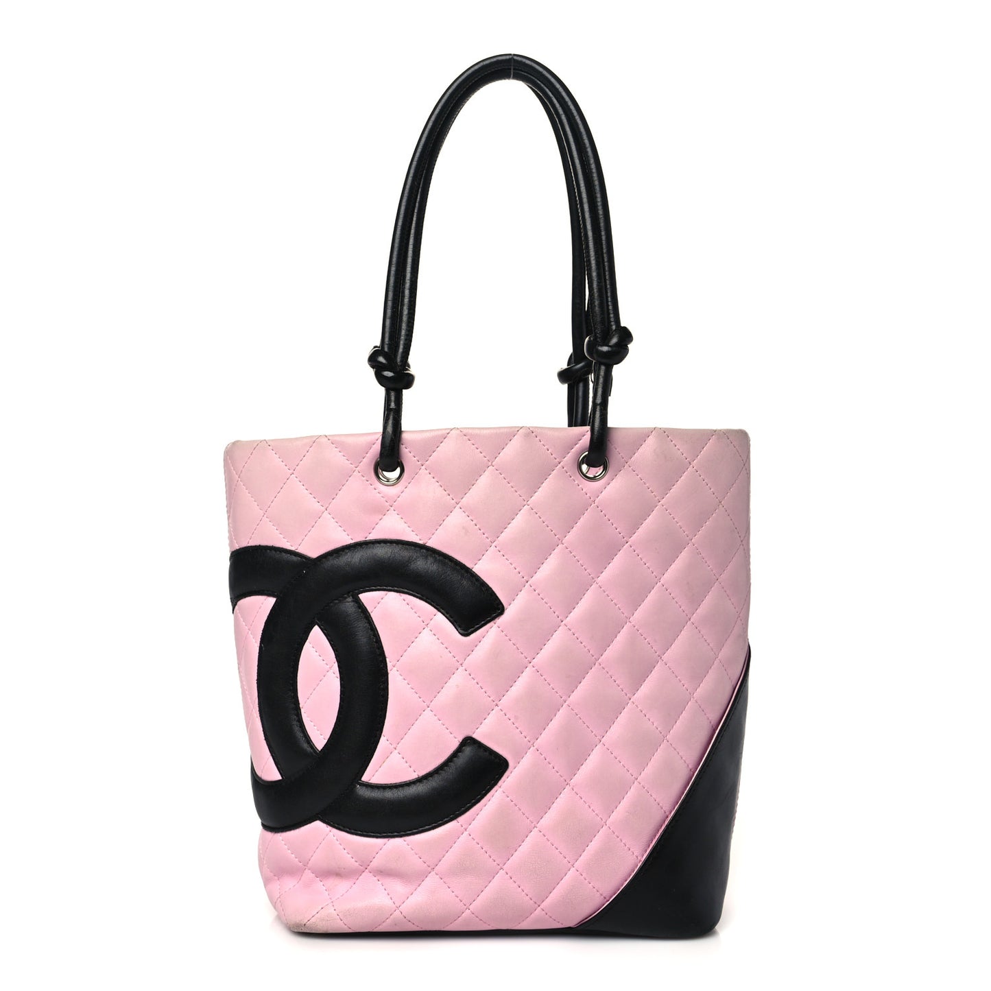Calfskin Quilted Medium Cambon Tote Pink Black
