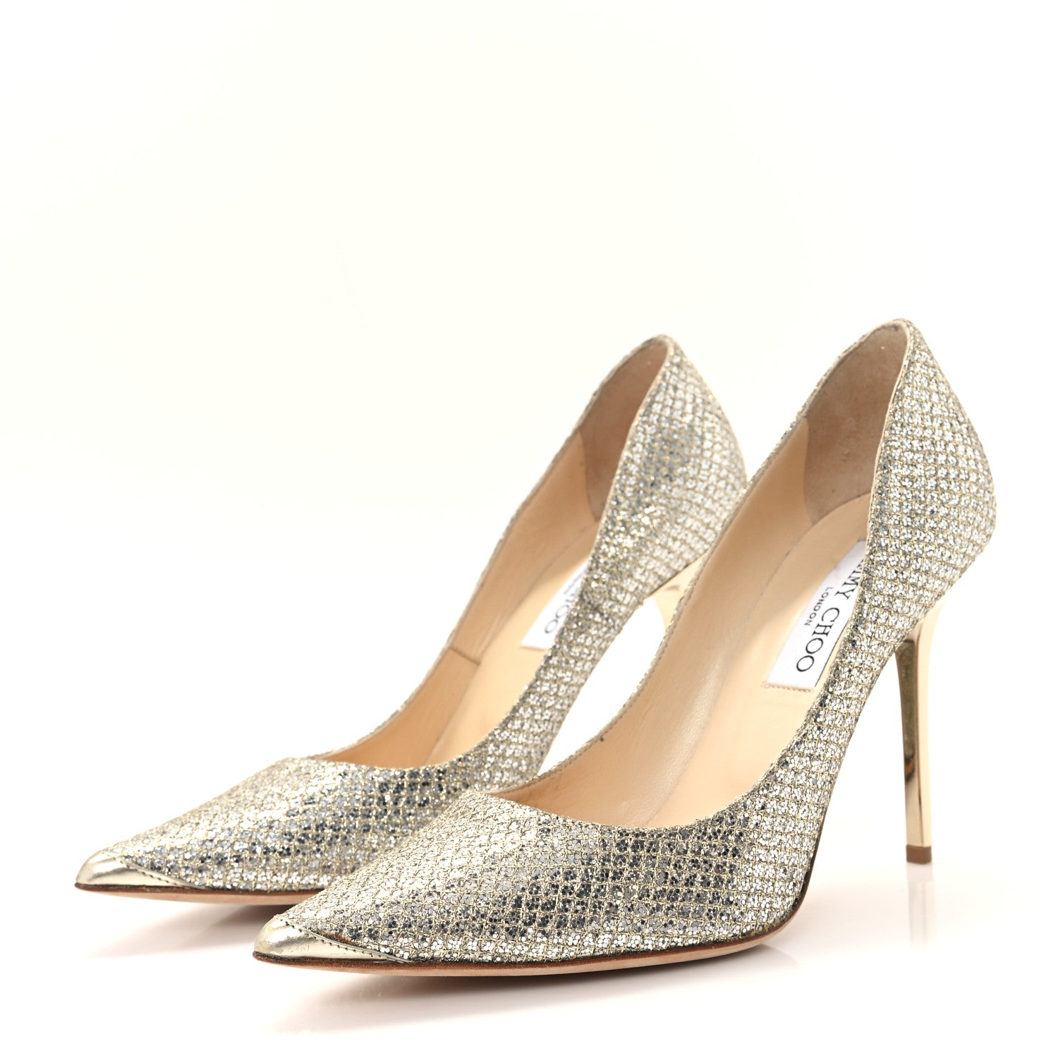 Jimmy Choo Glitter Fabric Romy 85 Pumps 37.5 Champagne 4 of 10
