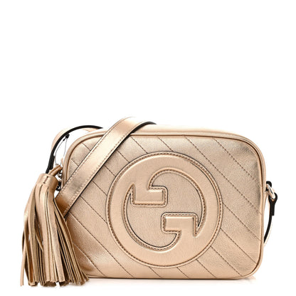 Gucci Metallic Sakai Be Green Calfskin Diagonal Stitched Small Blondie Shoulder Bag Golden Beige 1 of 10