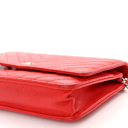 Chanel Caviar Chevron Quilted Wallet On Chain WOC Red 11 of 12