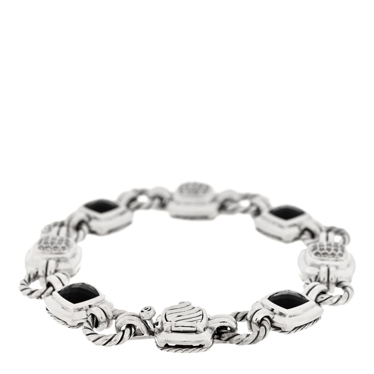 Sterling Silver Diamond Black Onyx Renaissance Link Bracelet