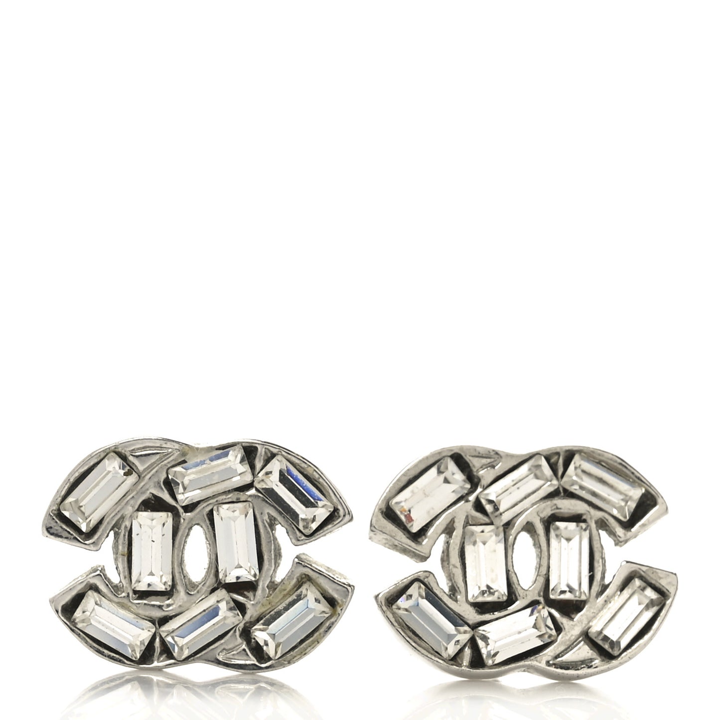 Baguette Crystal CC Earrings Silver