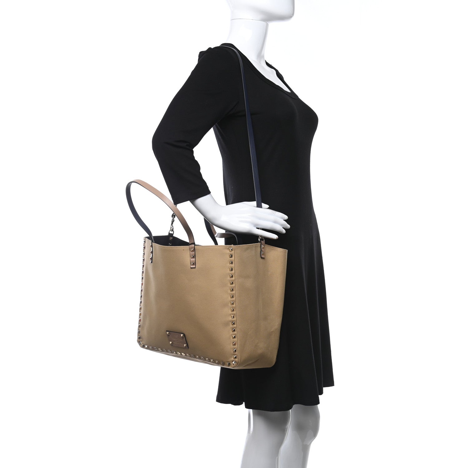 Valentino Garavani Canvas Small Rockstud Reversible Tote Navy Blue Beige 3 of 17
