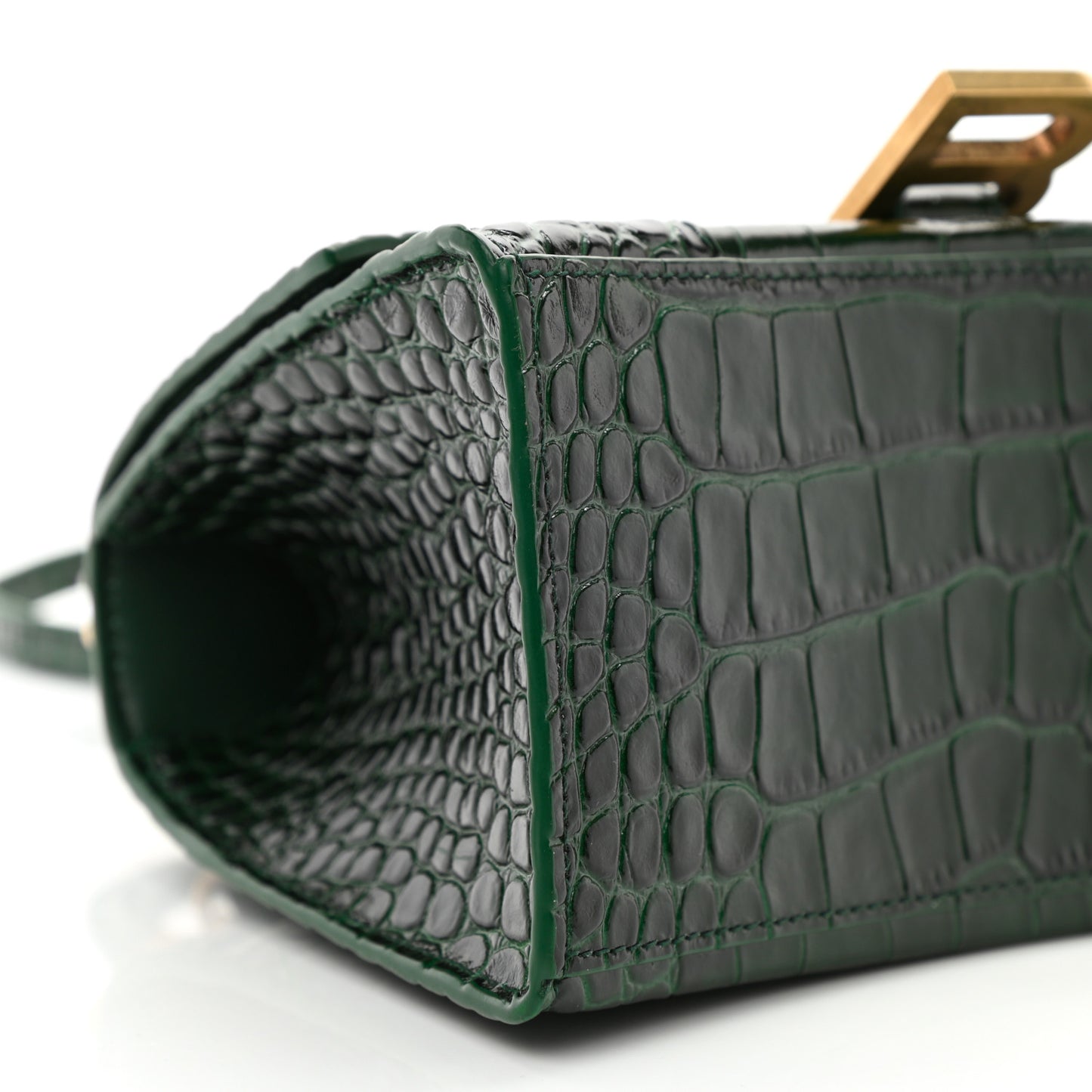 Shiny Calfskin Crocodile Embossed Small Hourglass Top Handle Bag Forest Green