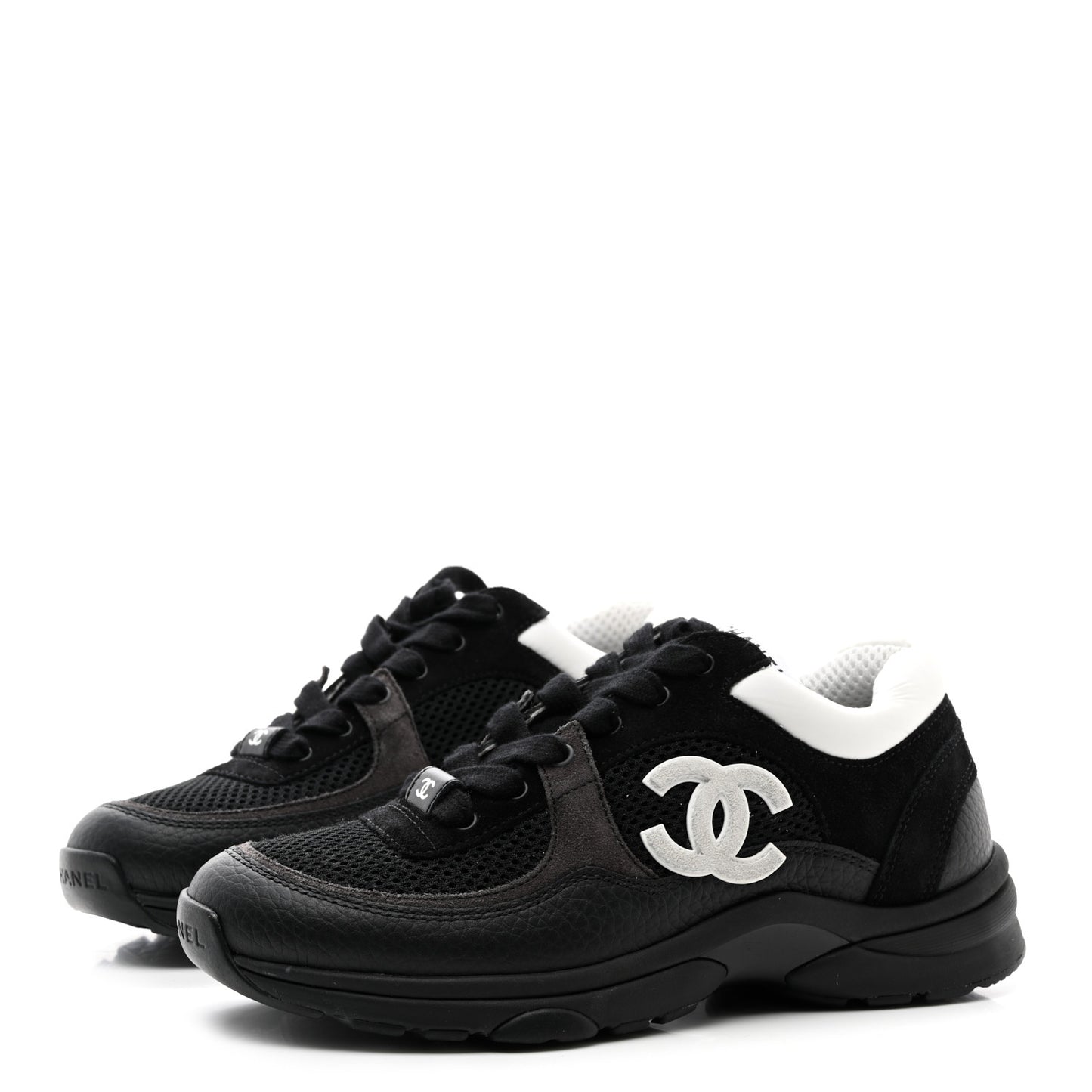 Mesh Suede Grained Calfskin Womens CC Sneakers 36 Black White