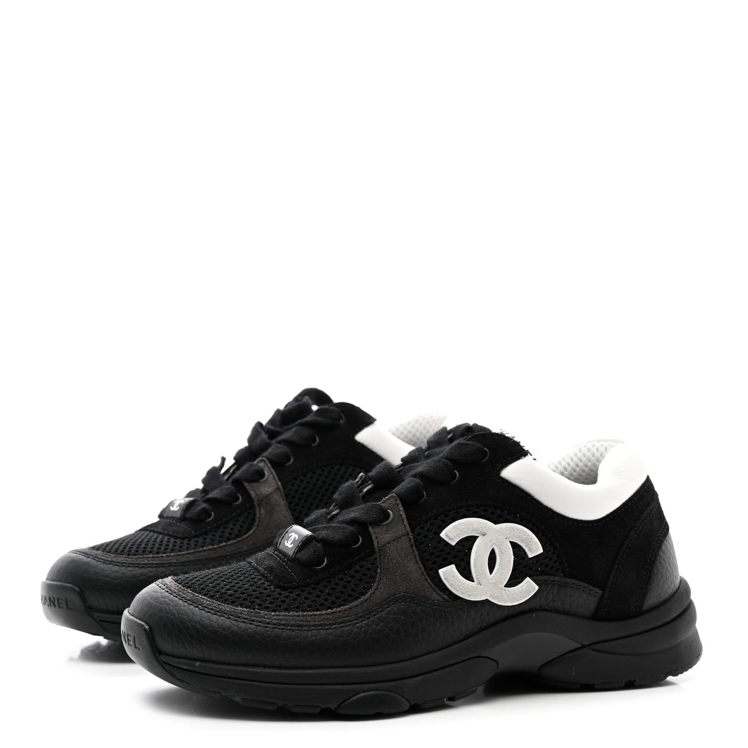 Chanel Mesh Suede Grained Calfskin Womens CC Sneakers 36 Black White 3 of 9