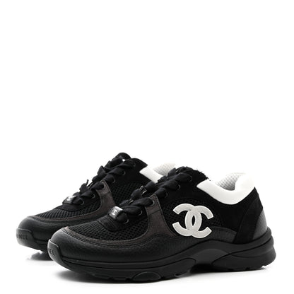 Chanel Mesh Suede Grained Calfskin Womens CC Sneakers 36 Black White 3 of 9