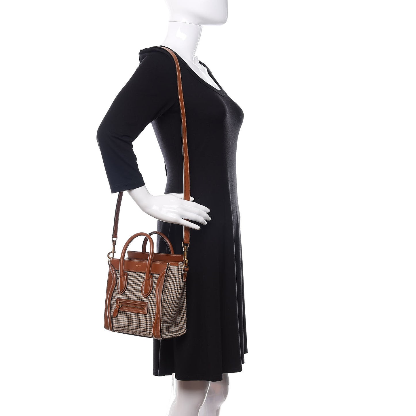 Smooth Calfskin Houndstooth Nano Luggage Tan