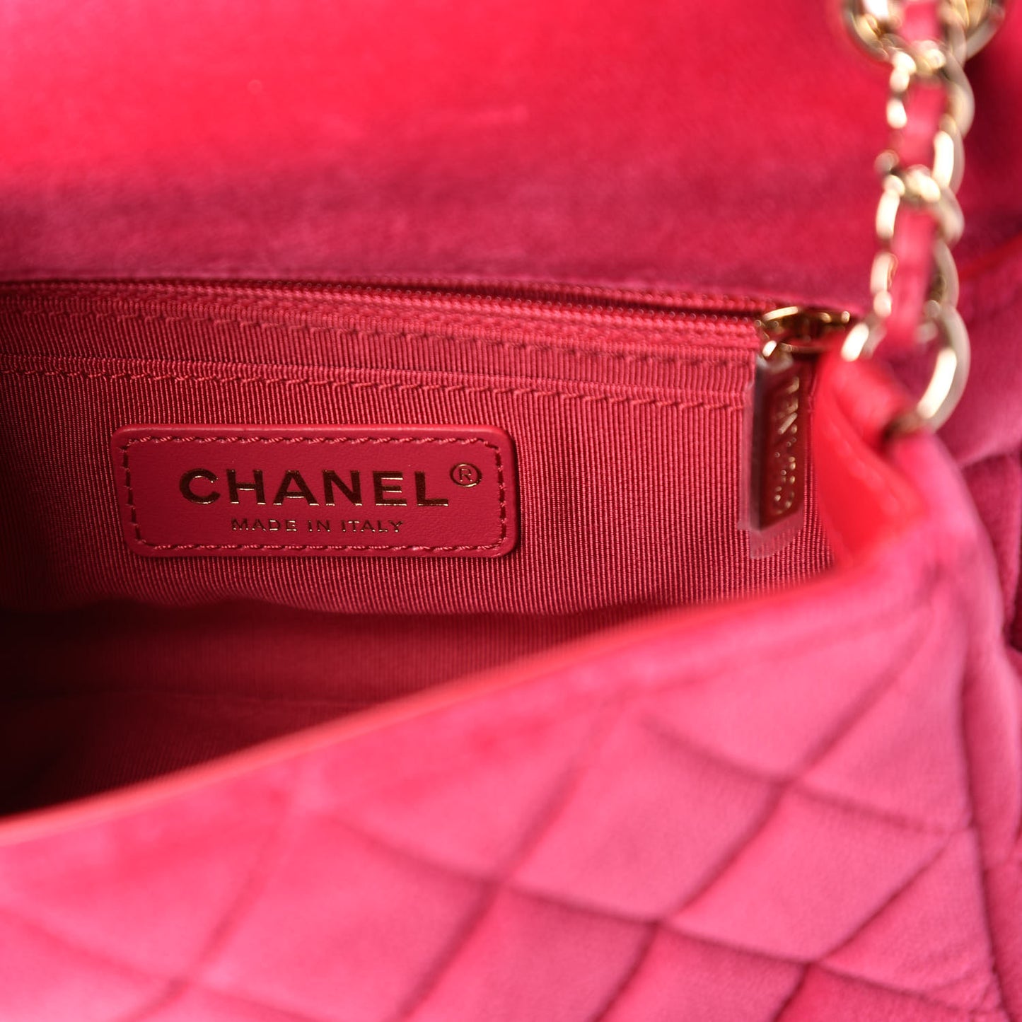 Velvet Quilted Mini Square Pearl Crush Flap Fuchsia